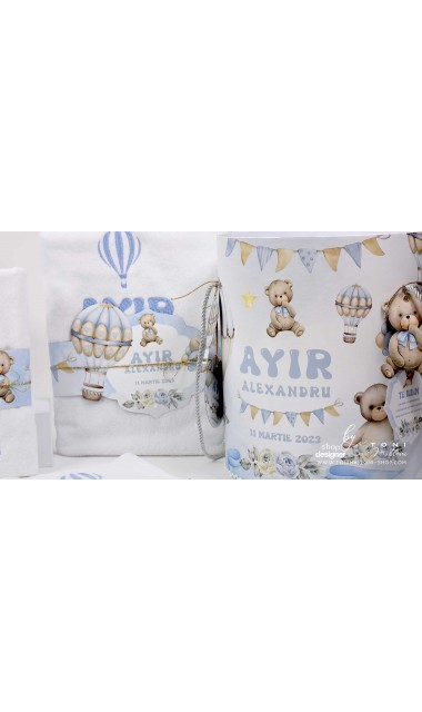Trusou botez cu ursuleti albastri si baloane de aer cald Teddy Bear Bleu Hot Air Balloons 22